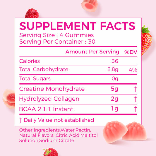 AiVital 3-in-1 Creatine Gummy: Creatine Monohydrate, Collagen, BCAAs