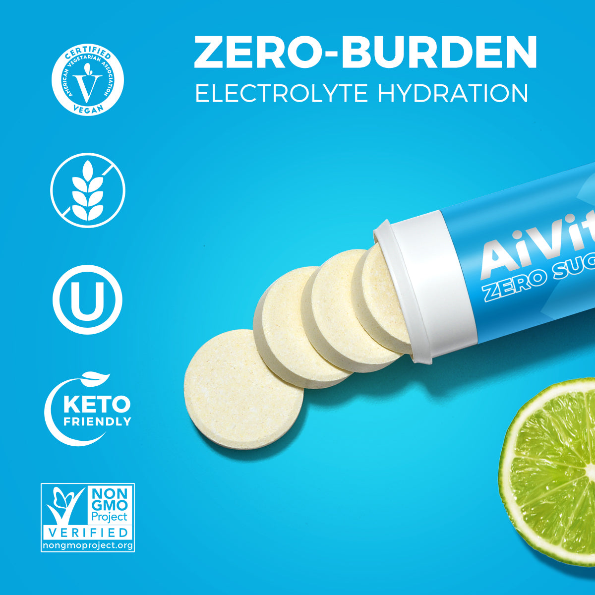 Aivital zero sugar, Naturally sweetened for lasting energy, without the crash.